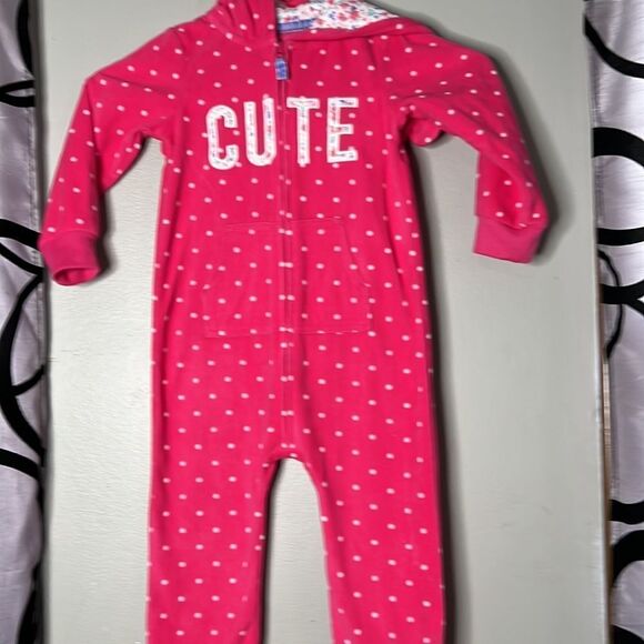 Carter's Toddler 24 month Pink Footless Hooded Fleece Zip One Piece. - Picture 3 of 9